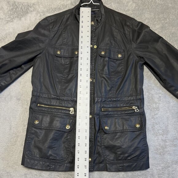 Tommy Hilfiger Waxed Utility Jacket Women's Blk Large With Gold Snaps & Zipper - Picture 4 of 13